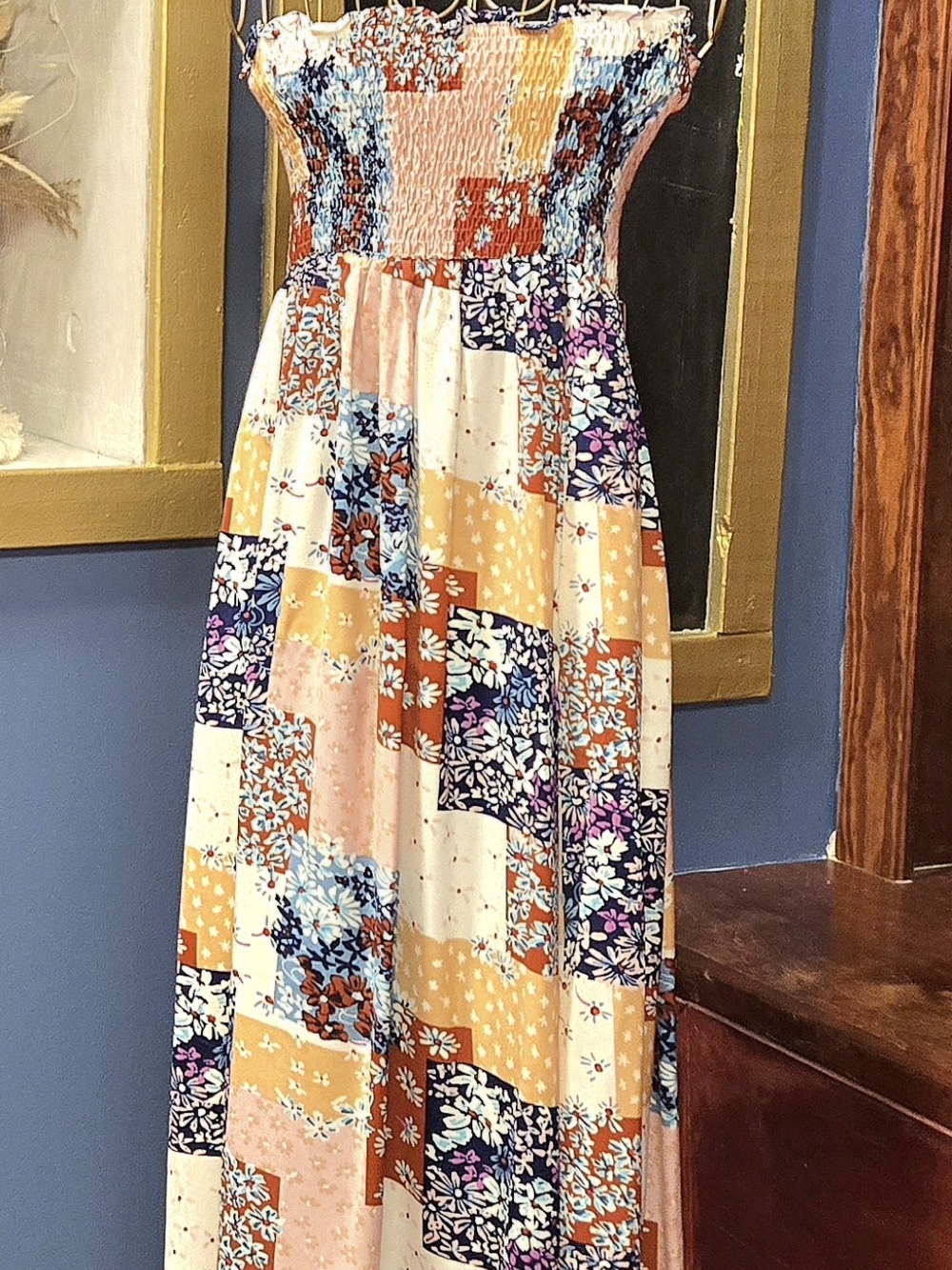 Patchwork Floral Smocked Maxi Dress - Multicolor NWOT
